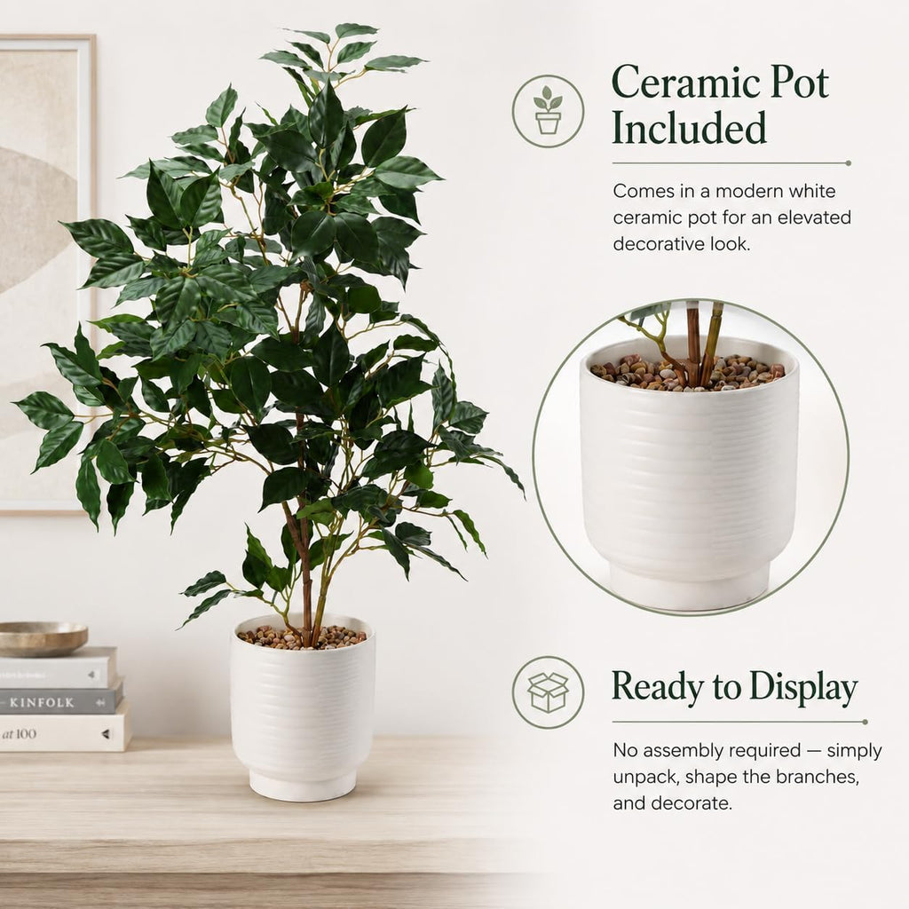 27" Ficus Tree Artificial Plants in Ceramic Pot,Faux Potted Plant