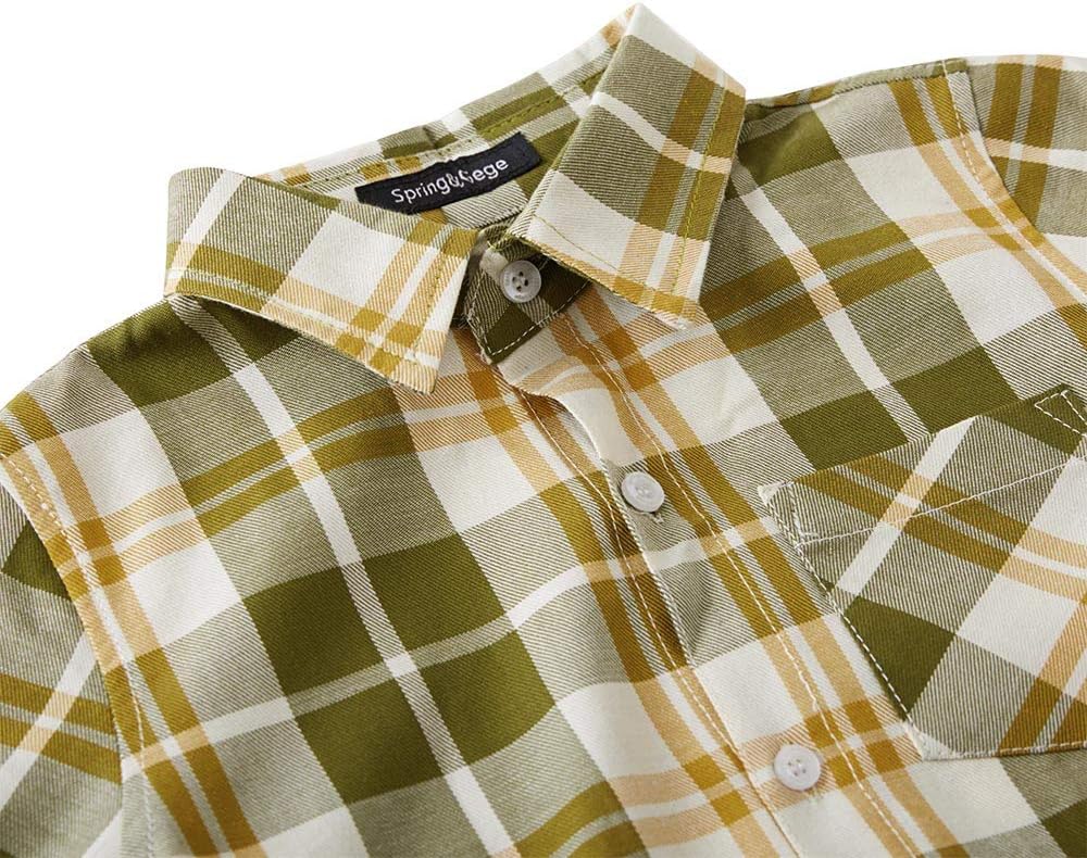 Boys Plaid Short Sleeve Shirt Casual Button Down Checked with Chest Pocket