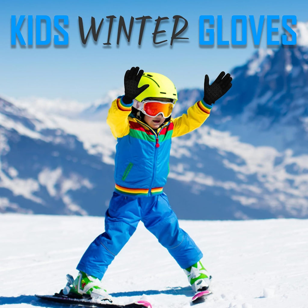 Winter Kids Sports Gloves, Touchscreen Anti-Slip Thermal Boys Gloves for Running, Hiking, Ski Sports & Outdoor