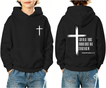 Christian Graphic Hoodies For Boys Cross Sweatshirt Jesus Hoodie Kids Verse Bible Faith Religious God Cotton Pullover