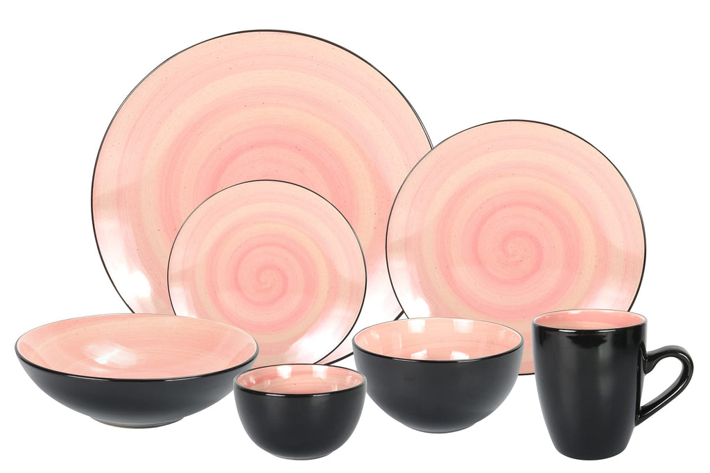 Stoneware Sonoma Dinnerware Set, Black + Speckled Spin Wash (56pc Set, Mix Cobalt, Mocha, Rose, Spice)