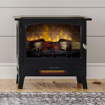 Infrared Freestanding Electric Fireplace Stove Heater in Black | Multiple Flame Colors, Metal Design with Faux Wooden
