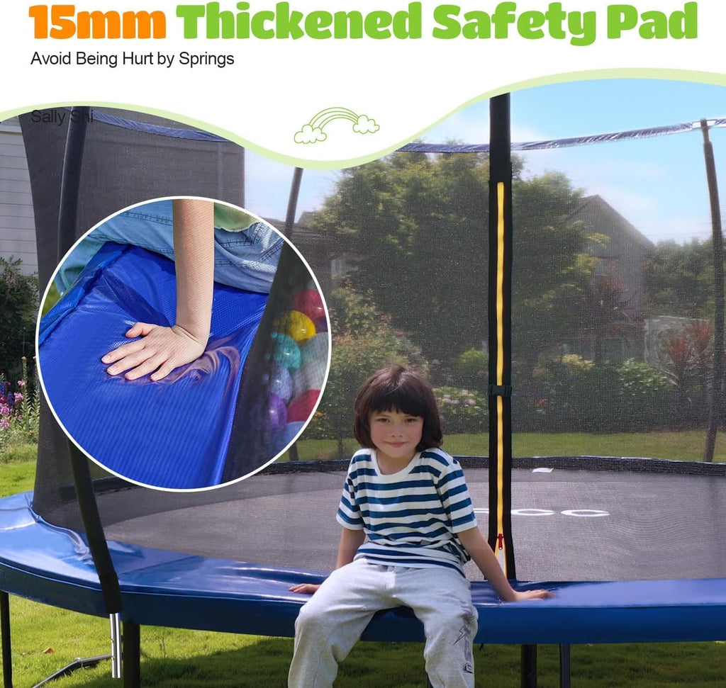 Kids Trampoline Outdoor 8FT 10FT 12FT 14FT 15FT 16FT with Enclosure, Non-Slip Ladder & Anti-Rust Coated Frame