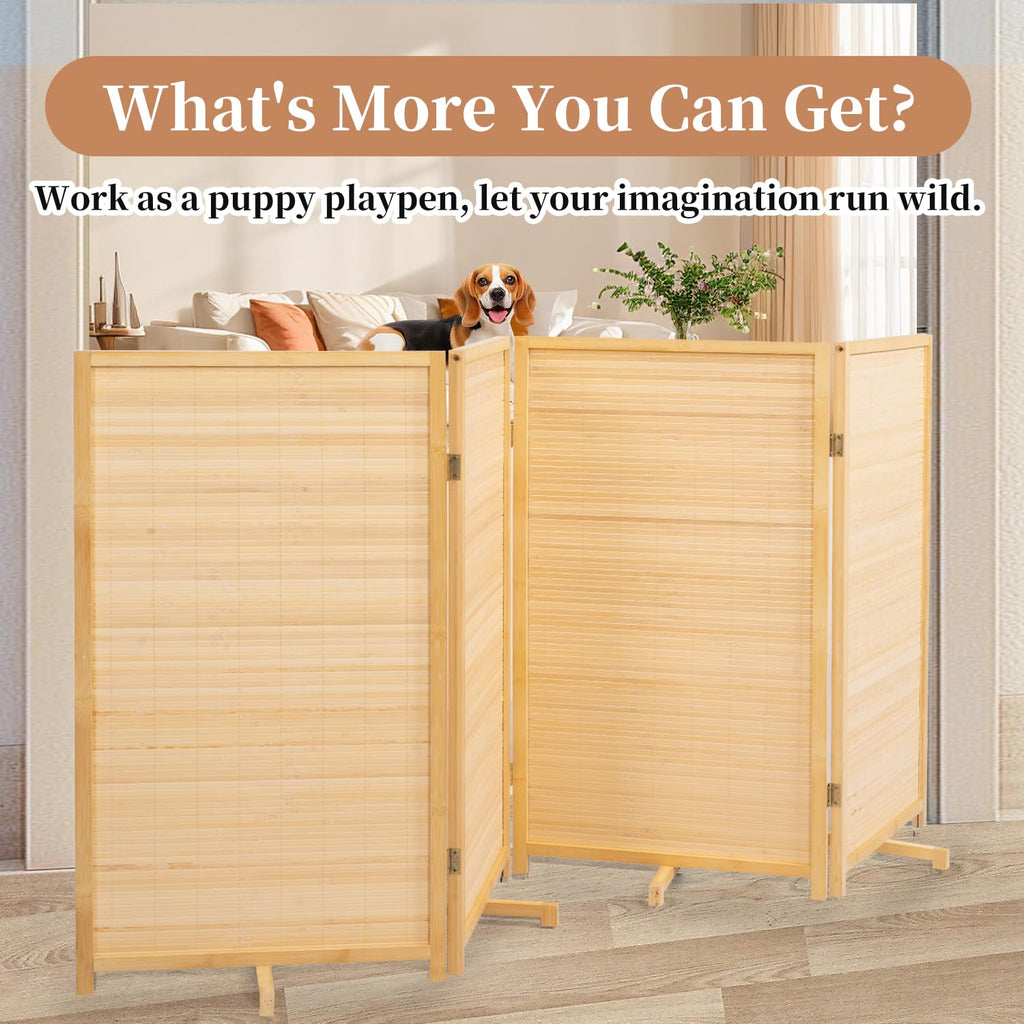 Room Divider Folding Privacy Screens, Hand-Made Natural Bamboo Room Dividers