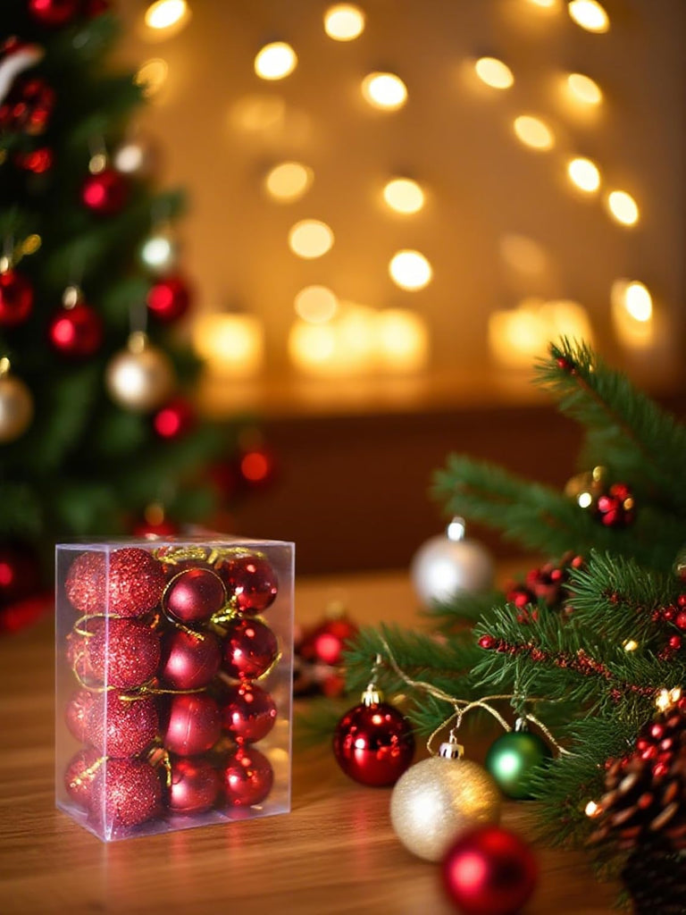 Mini Shatterproof Christmas Balls, 3cm/1.1'' Xmas Tree Ornaments Hanging Ball for Birthday Halloween Holiday - Set of 24