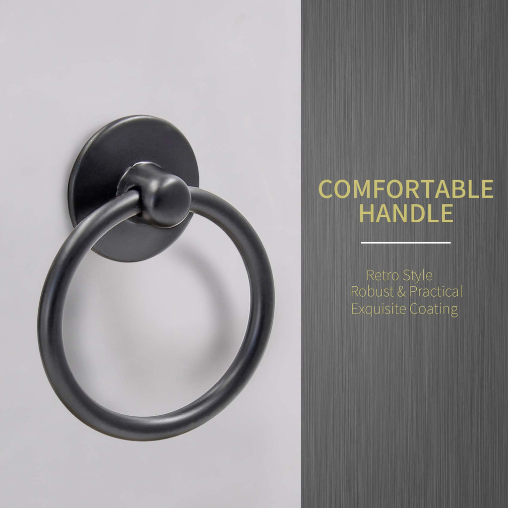 12Pcs Round Ring Drawer Pulls, Matte Black