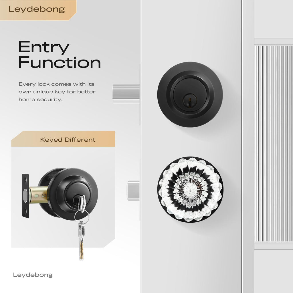 Crystal Glass Passage Door Knob and Single Cylinder Deadbolt Combo Set