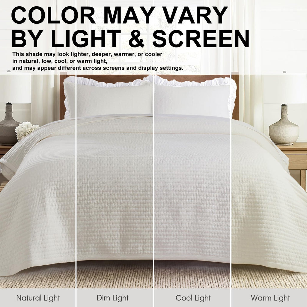 Oversized King Quilt Set 112 x 106 in, Lightweight, Cream White