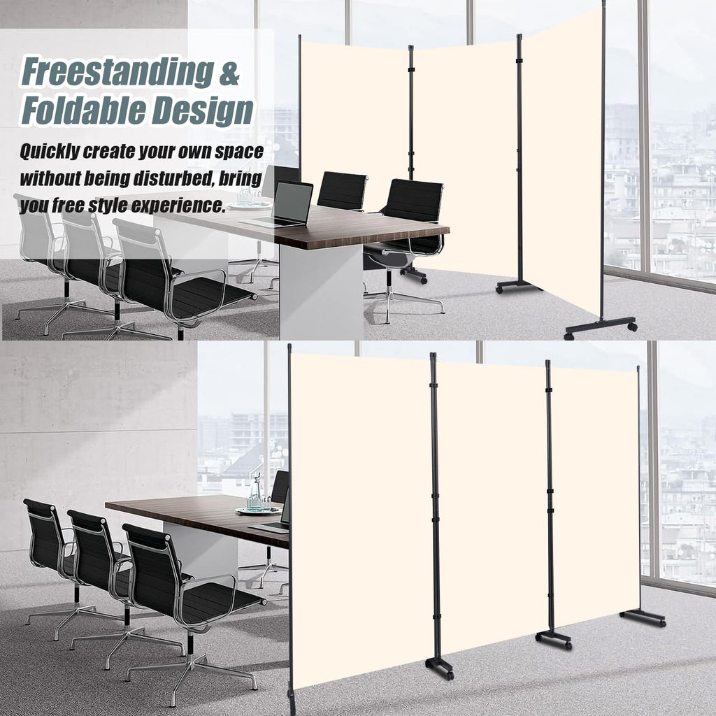 Room Divider 102'' Wide Folding Privacy Screen, 3 Panel Wall Divider w/Wheel