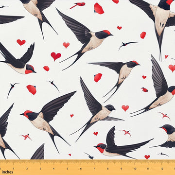 Birds Upholstery Fabric for Chairs 2 Yard Swallow Fabric by The Yard Heart Fabric for Chairs Boys Girls Teens Room