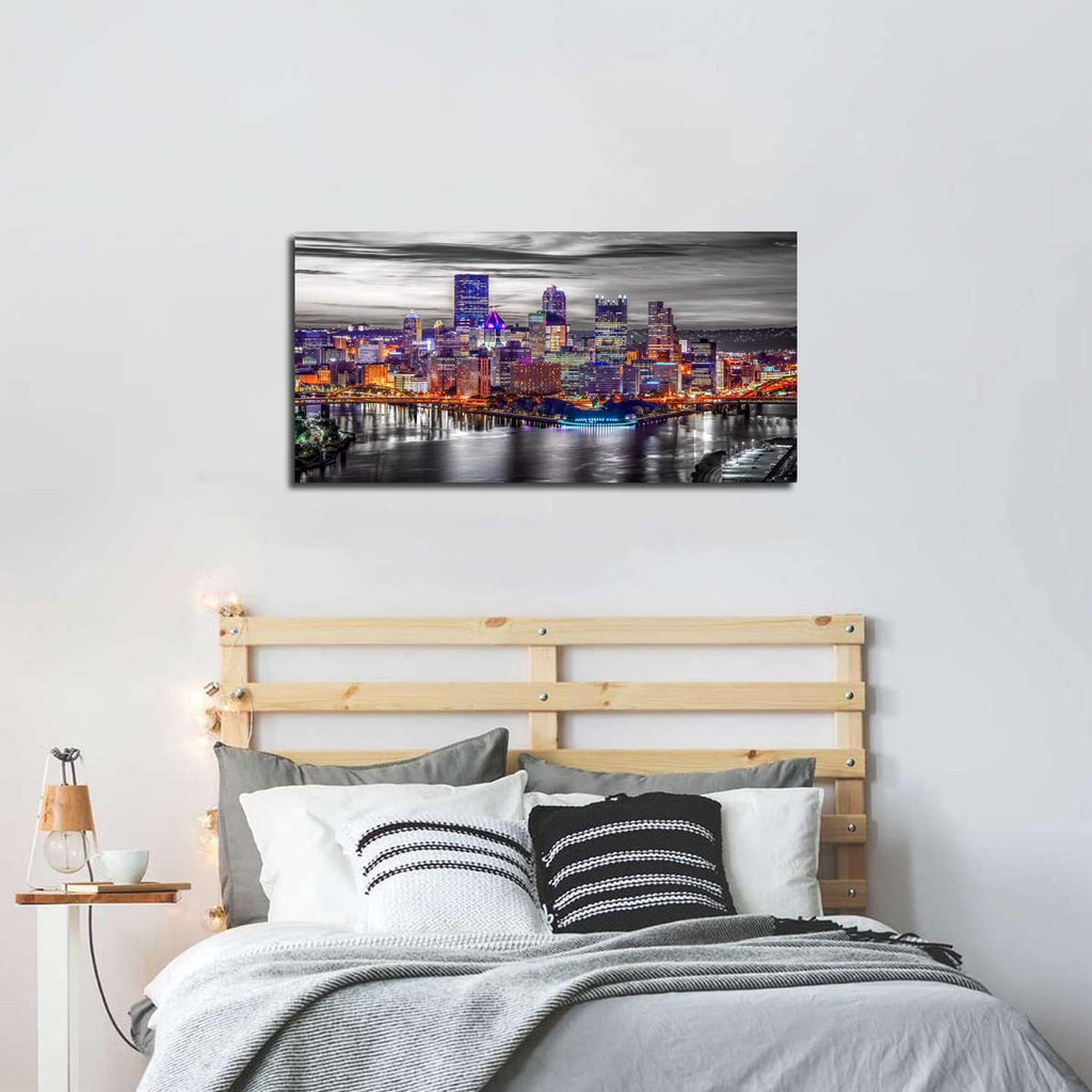Pittsburgh Wall Art Living Room Decorations Black and White City Skyline Picture Modern Office Wall Decor