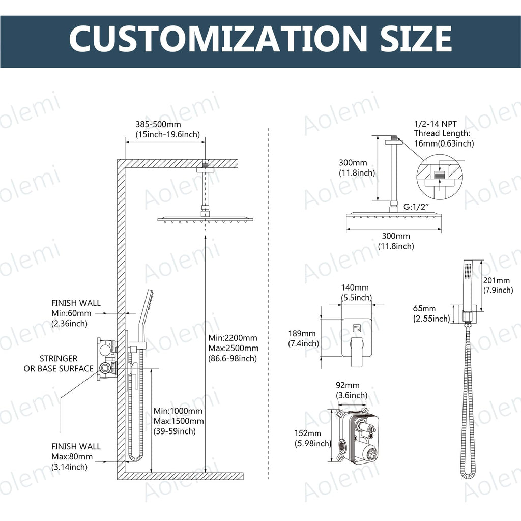 Ceiling Shower Faucet with Handheld 12 Inch Head Brushed Nickel