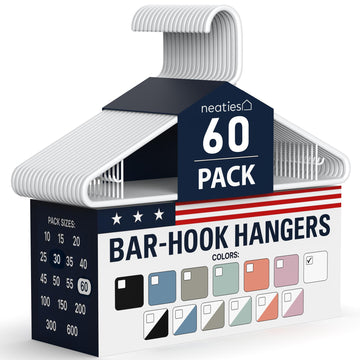 Plastic Hangers 50 Pack (60 Count) - Made in The USA - 6lb Capacity Standard Clothes Hangers with Strap Hooks for