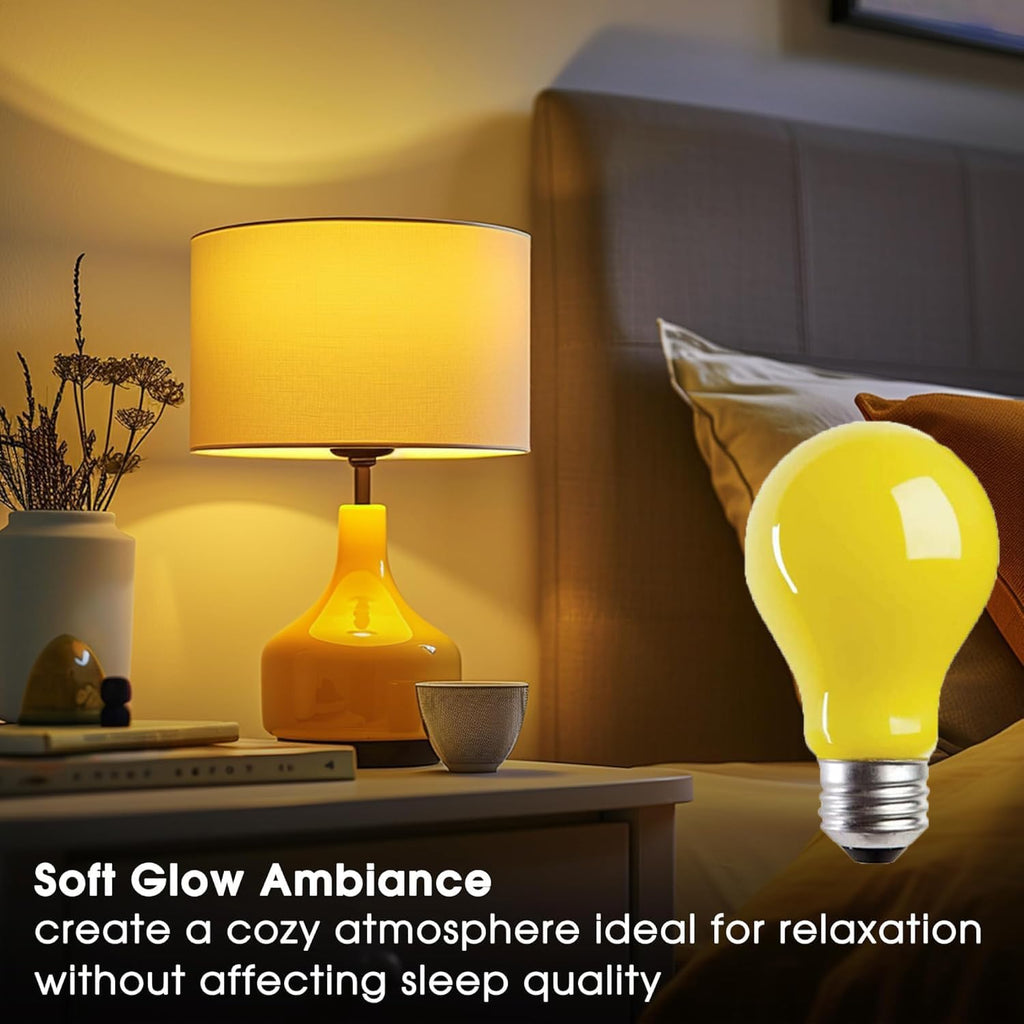 8 Pack 3W A19 LED Bug Light Bulbs Yellow LED Bulb Outdoor Bug Light Bulb 25W Equivalent 2000K Amber Bedroom Night