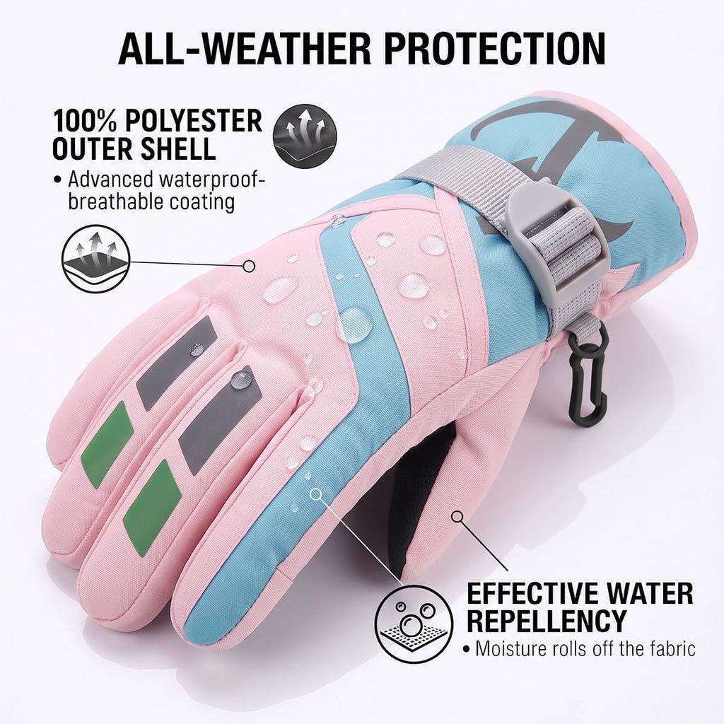 Kids Ski Gloves Boys Girls Waterproof Winter Snow Glove
