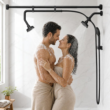 Tandem Shower Head for Two, Dual Shower Head Combo with Handheld, No-Drill