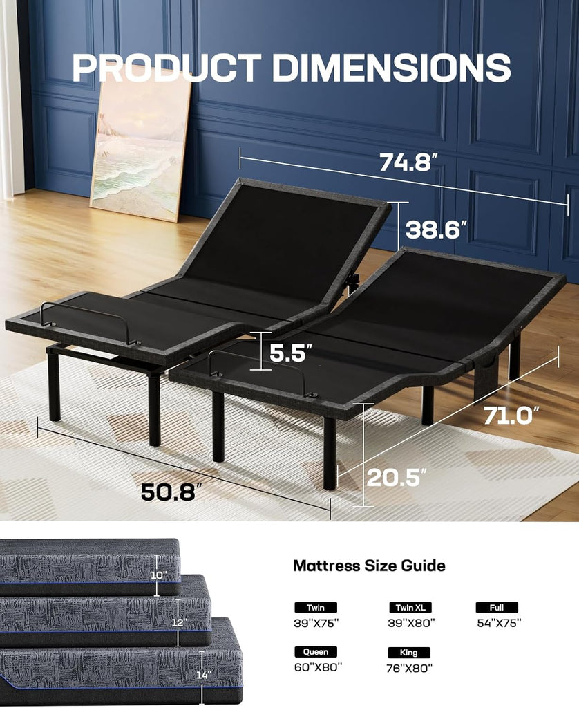 Split King Adjustable Bed Frame Electric Bed Bases with Massage