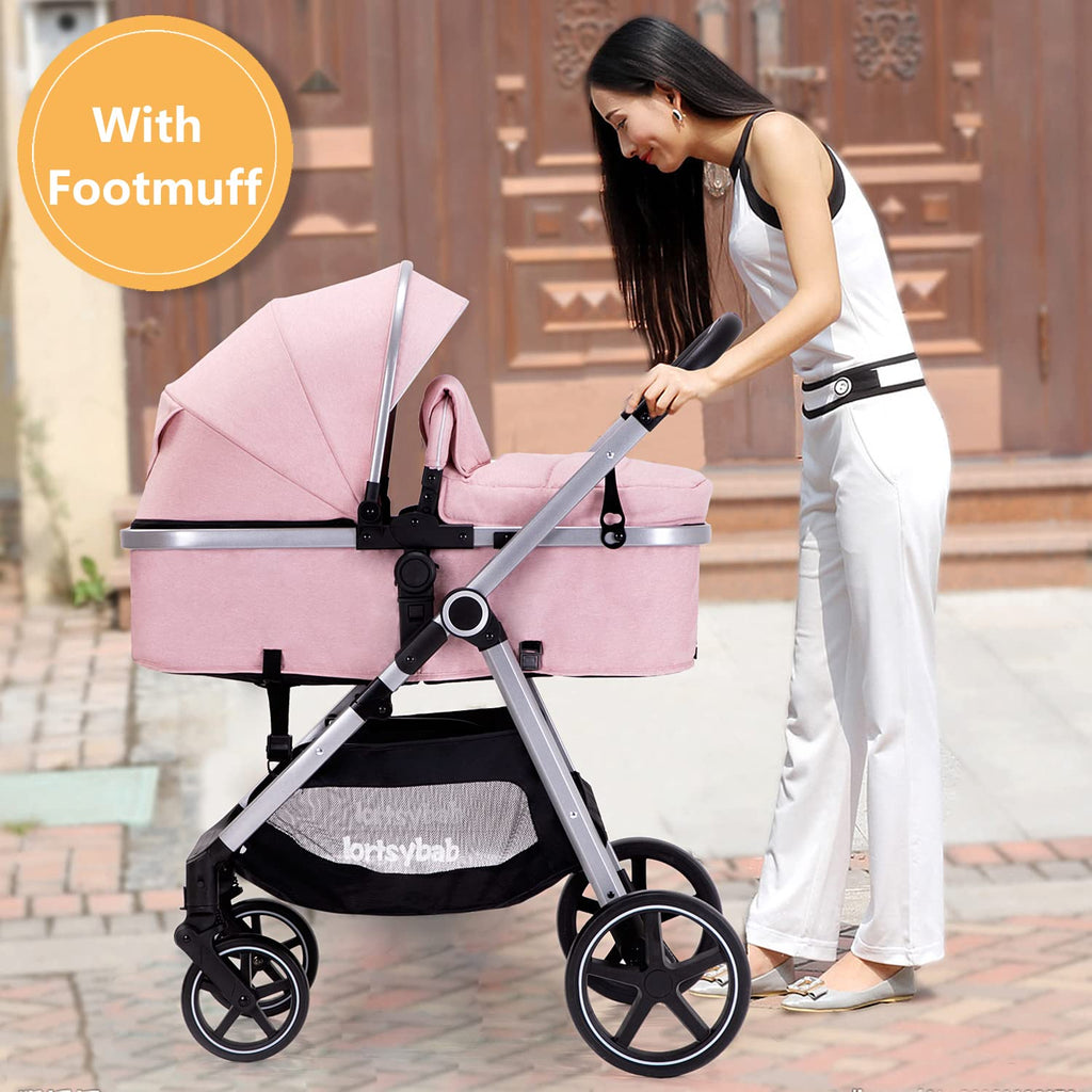 2-in-1 Baby Stroller - Folding Infant Newborn Pram Stroller with Reversible Seat - Toddler Strollers for 0-36 Months