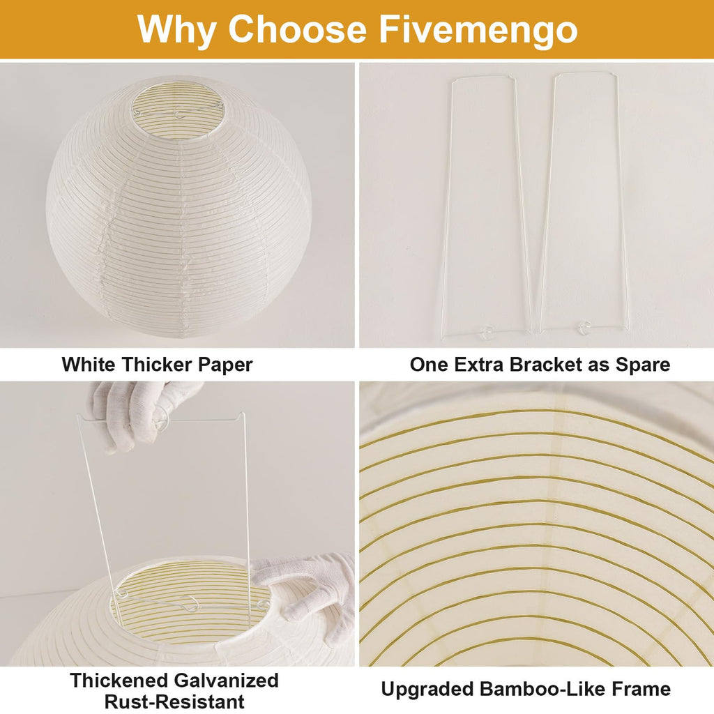 Inspired Noguchi Style Large Paper Lantern Lamp Shade, 23.6in White Round Lampshade Only