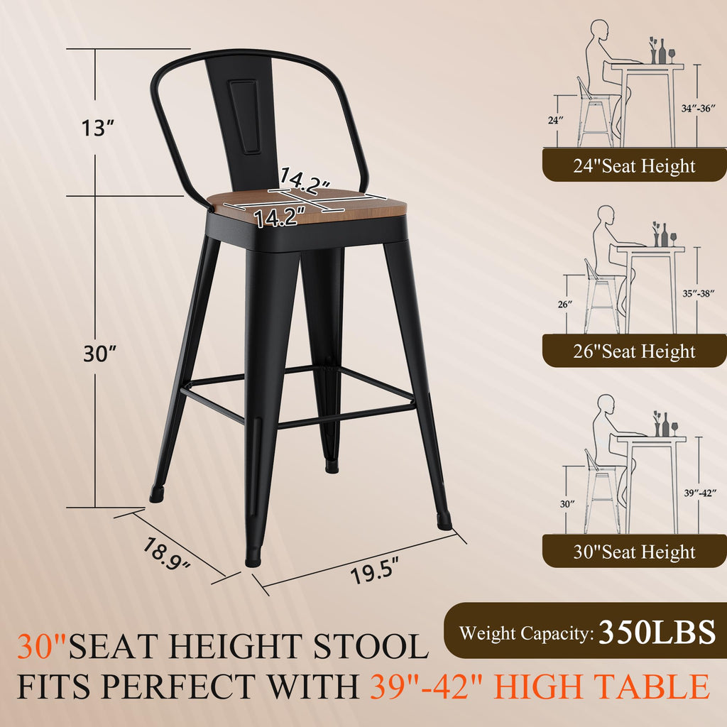 Swivel Bar Stools 30 inch Metal Swivel Bar Height Barstools Set of 4 Modern Farmhouse Bar Chairs with High Backs and