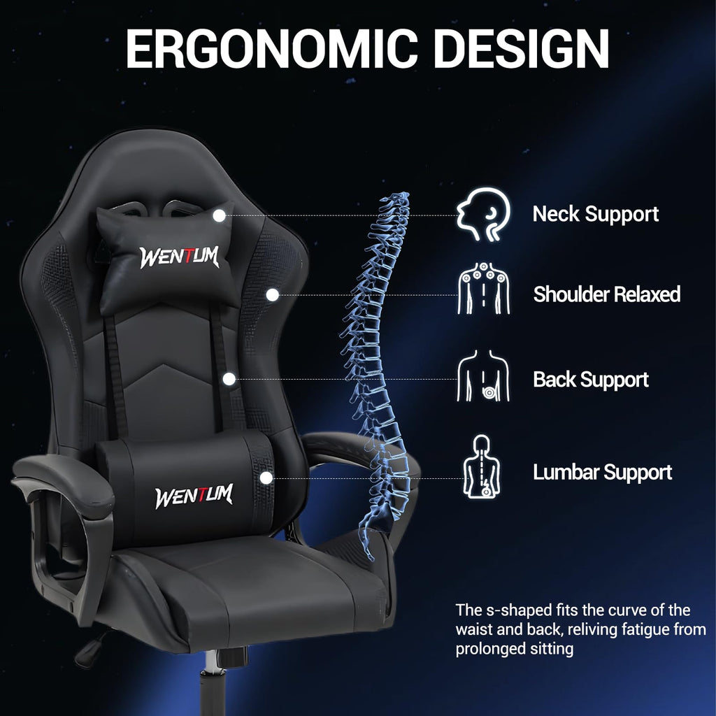 Massage Gaming Chair, Ergonomic PC Desk Chair with Headrest and Massage Lumbar Support, Video Game Chair with Height