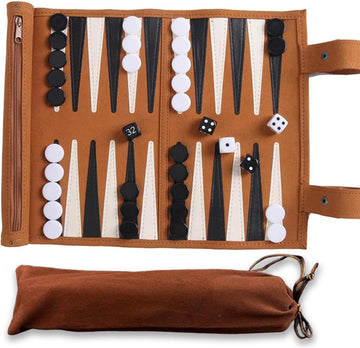 Backgammon Game Set - Roll Up Travel Backgammon Set, with Drawstring Bag