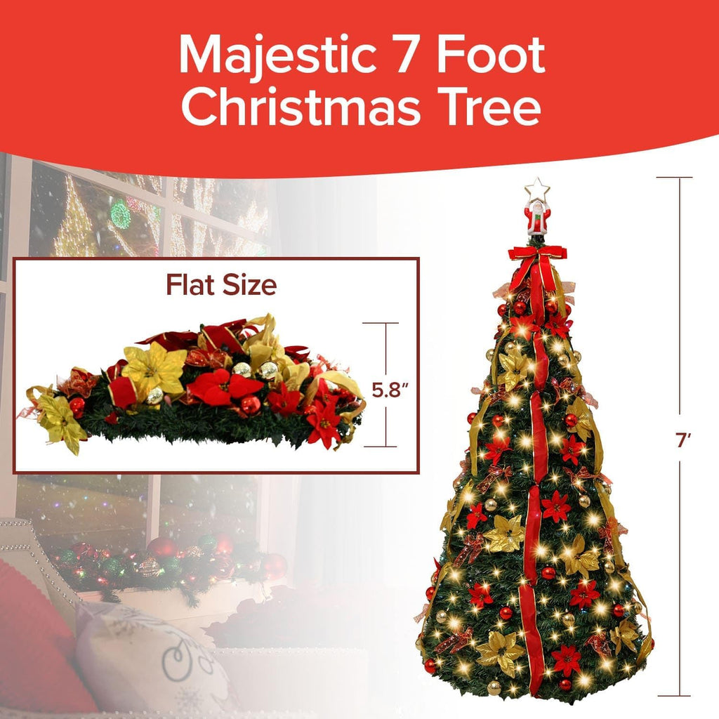 Superstar Santa Pop-Up Christmas Tree, 7FT, Pre-Lit w/ 200 LED Lights, AS SEEN ON TV, Santa Projects North Star
