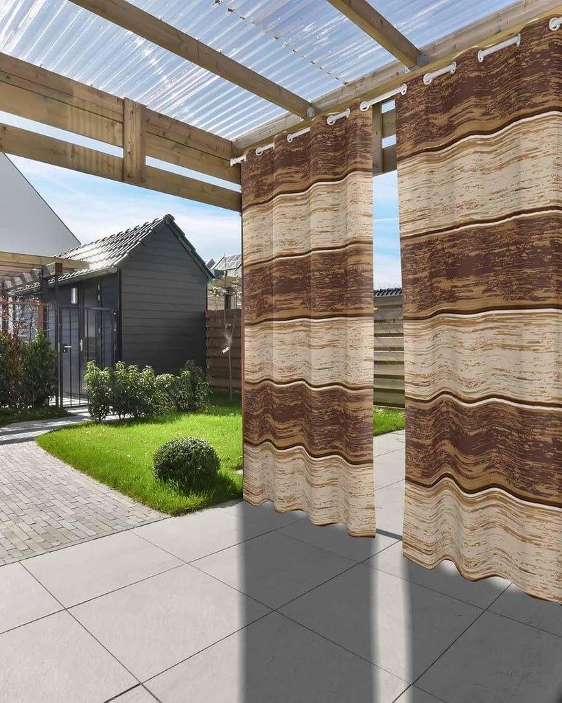 Outdoor Curtains Waterproof, Farmhouse Wood Grain Privacy Screen Outdoor Front Porch Decor, Grommet Outside Curtains