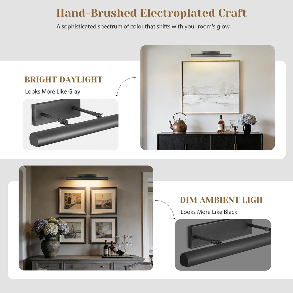 18'' Bronze Picture Light Hardwired, 3-Light Dimmable Art Light for Wall Paintings 2700K, 270° Rotatable Gallery