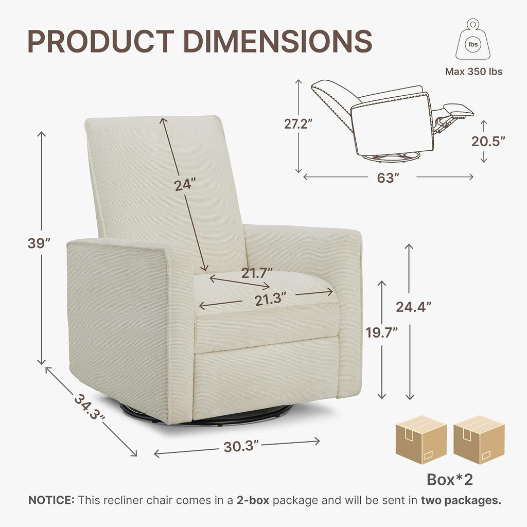 Swivel Rocker Recliner Chair, Nursery Glider Recliner Manual Rocking Comfy Upholstered Fabric Reclining Single Sofa
