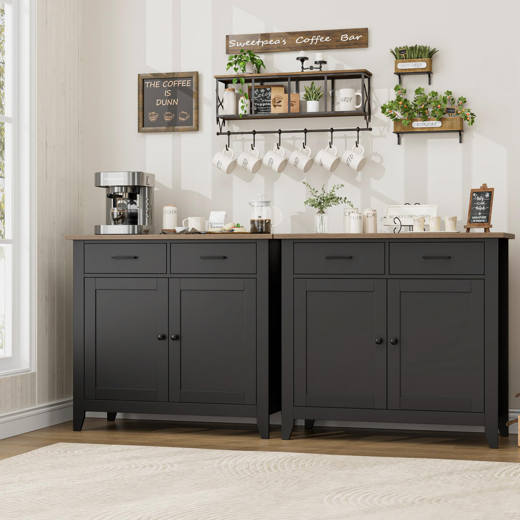 Farmhouse Kitchen Storage Cabinet, Small Buffet, Coffee Bar, Black
