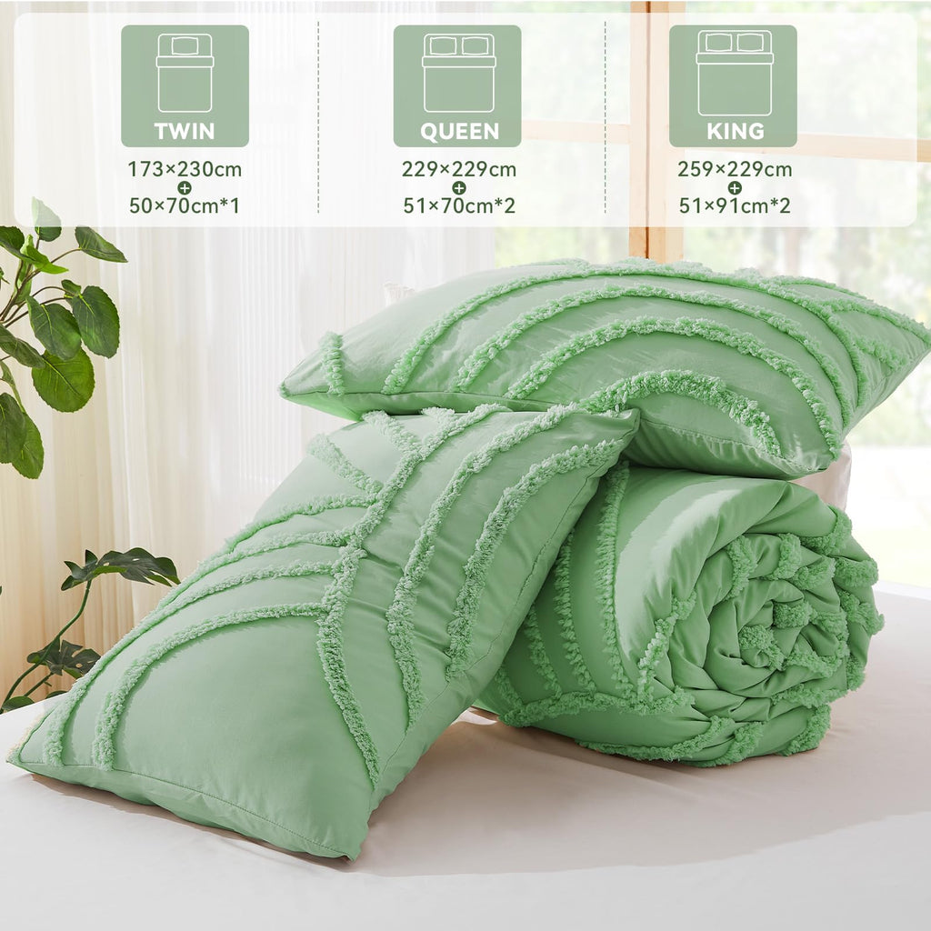 Green Boho Comforter Set Queen - Queen Size Comforter Sets, 3 Pieces Boho Tufted Rainbow Bedding Comforters for All