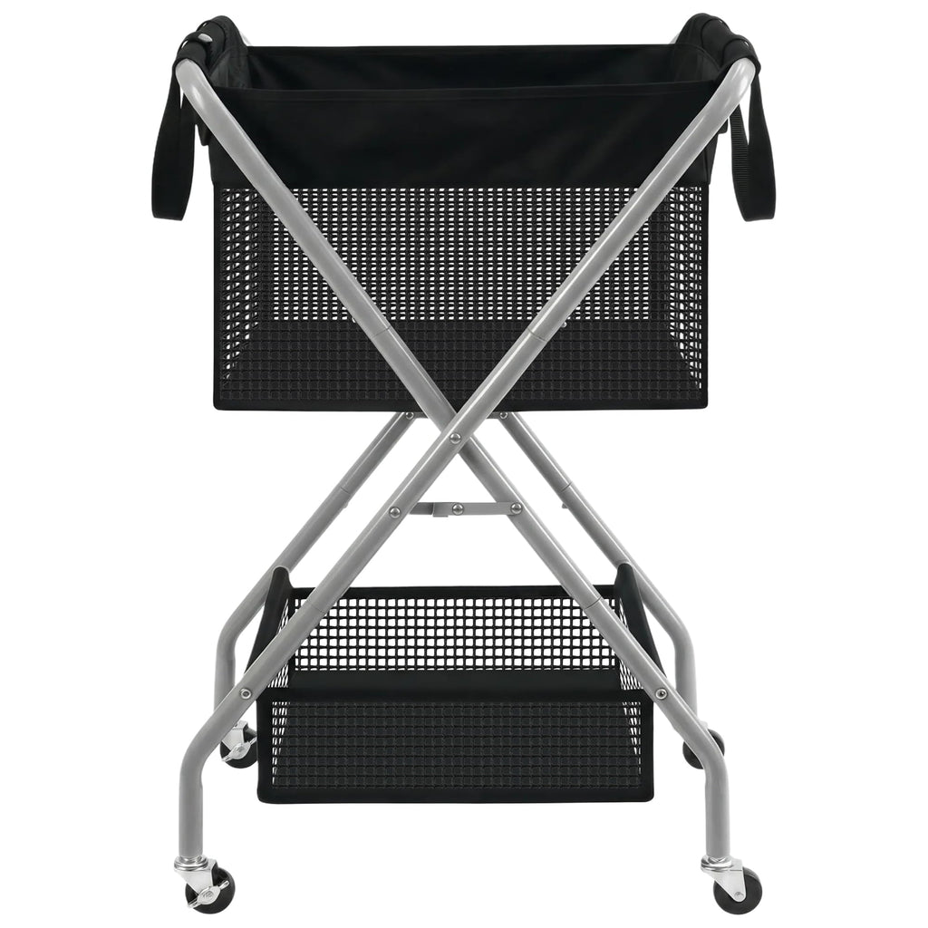 2-Tier Foldable Laundry Cart with Wheels, 75L Tall Rolling Laundry Hamper, Collapsible Laundry Basket with Removable