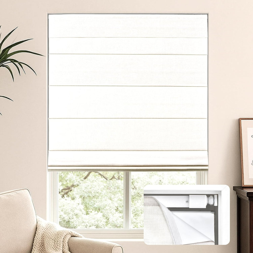 No Tools No Drill Cordless Roman Shades for Windows, Blackout Thermal Insulated UV Blocking Window Blinds