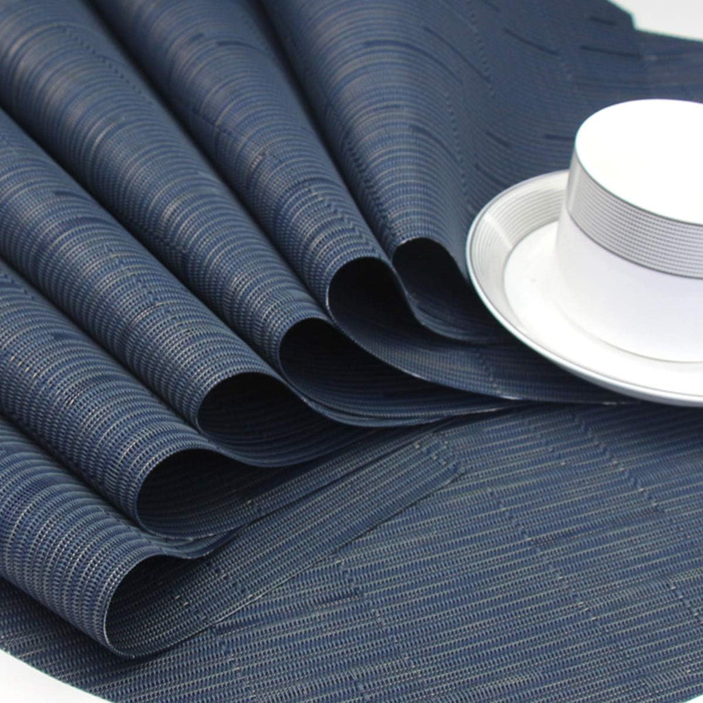Wedge Placemats for Round Table Woven Vinyl Heat Resistant Washble Easy Clean Table Mats(Navy) - Set of 4