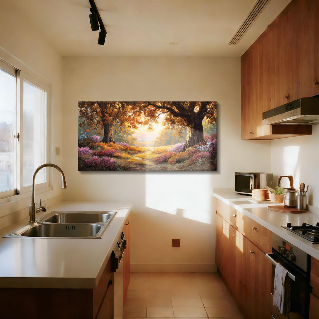 Large Fall Wall Art, Forest Landscape Canvas Painting 29"x57"