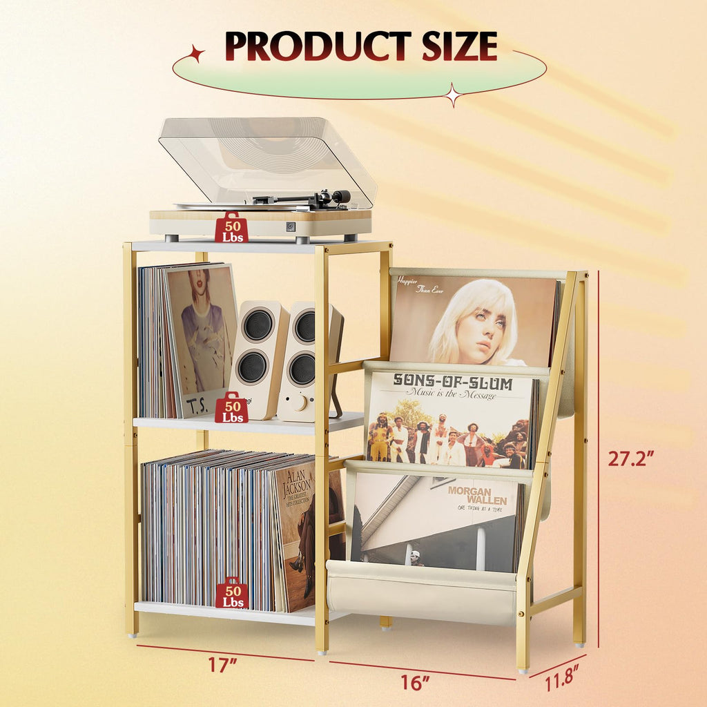 Record Player Stand, Vinyl Record Storage Table with Display Holder Shelf