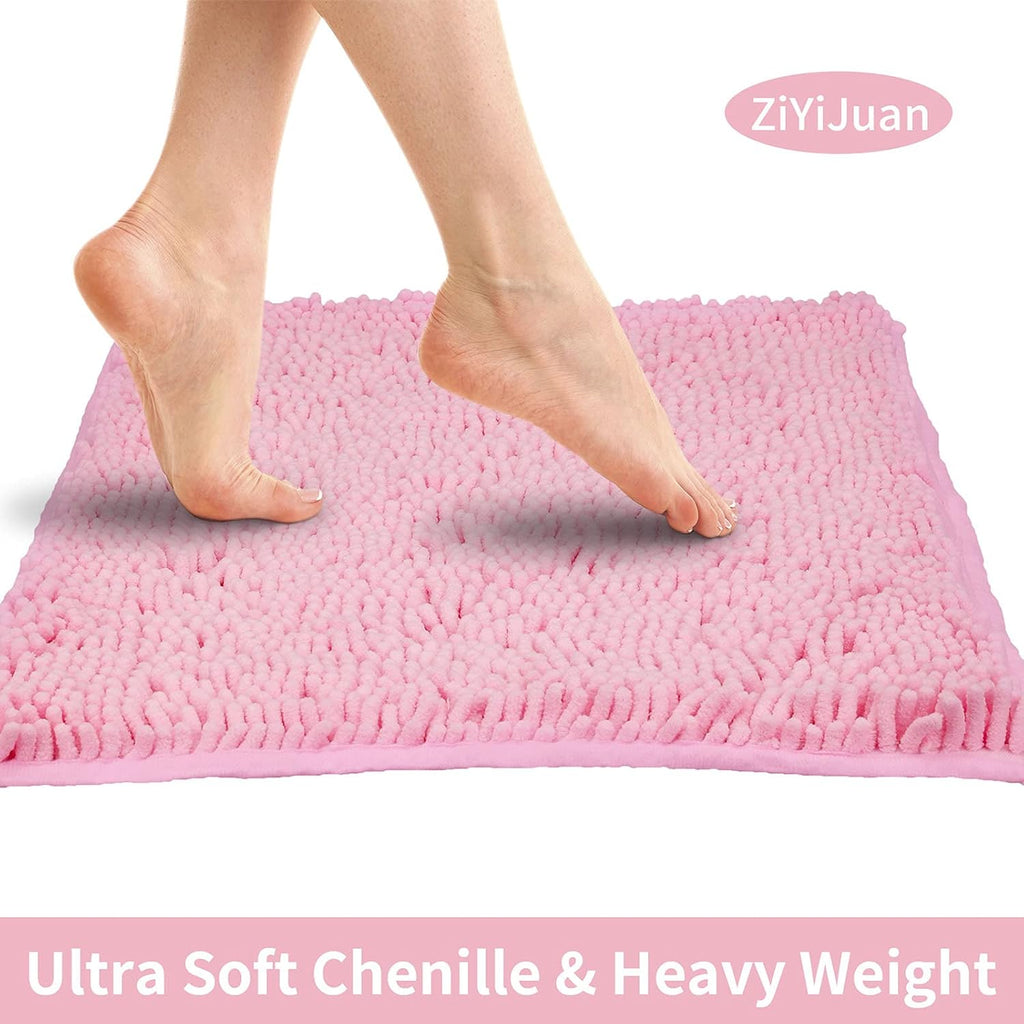 Bathroom Rugs, Super Absorbent Luxury Shaggy Chenille Bath Mats, Pink 17x24_20x32