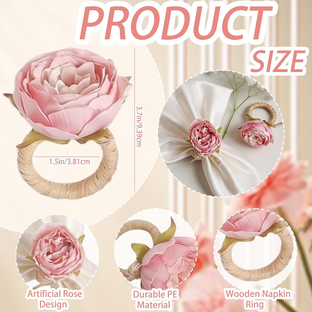 Flower Napkin Rings | Rustic Rose Tulip Napkins Holder | Spring Napkin Rings & Flower Stem Napkins Holder - Set of 12