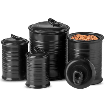 Food Storage Jar, Ceramic Canister Sets for The Kitchen, Set of 4, Black