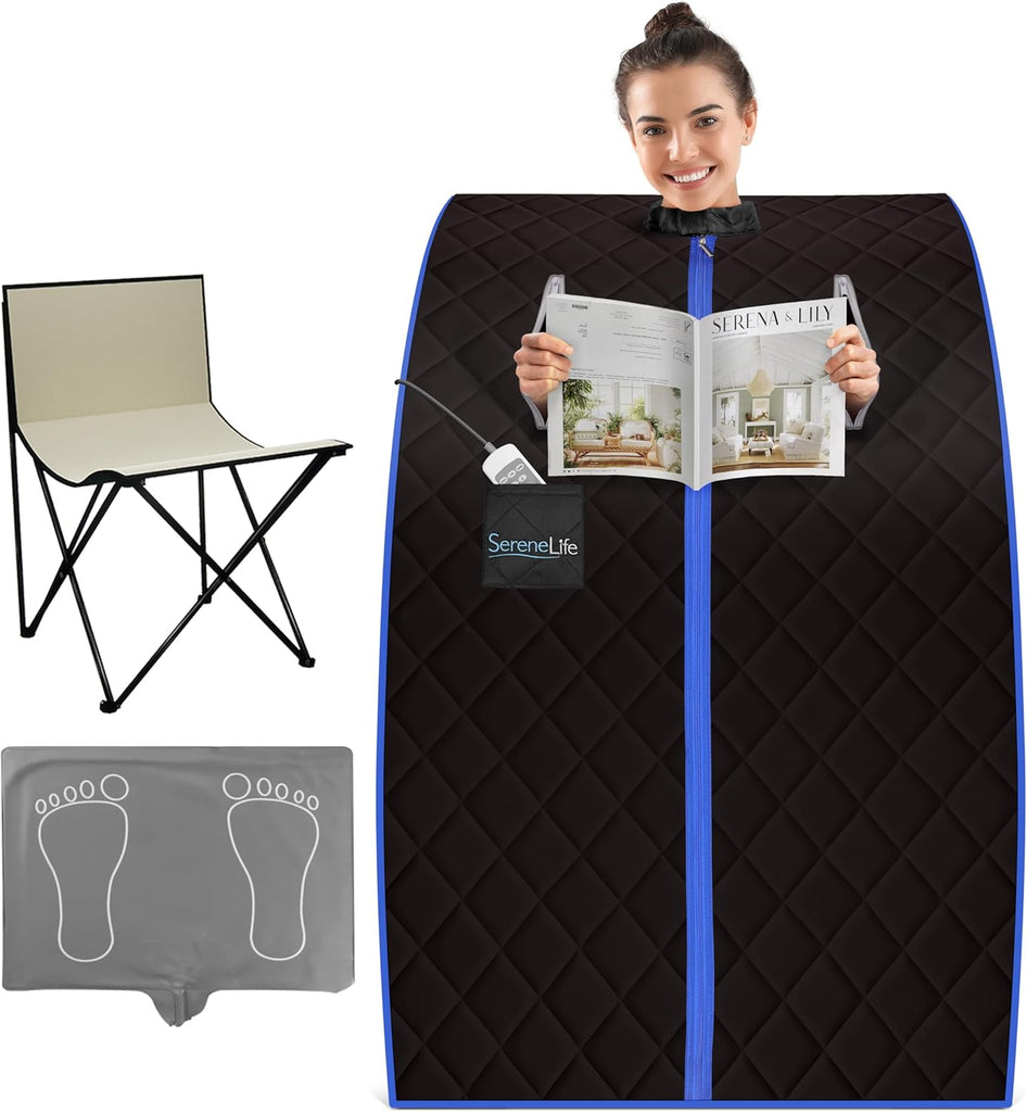 SereneLife Compact & Portable Infrared Steam Sauna, Personal Spa Style Sauna for at-Home Relaxation and Rejuvenation