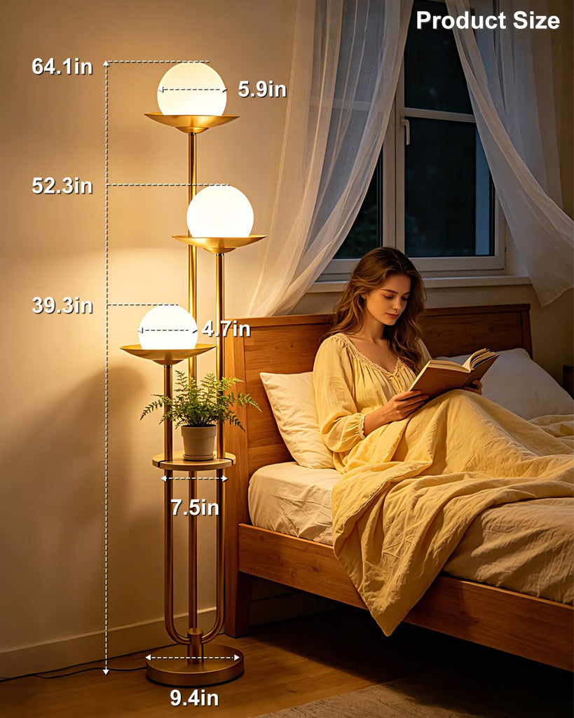 3-Globe Floor Lamp with Table Modern Gold Dimmable Floor Lamps