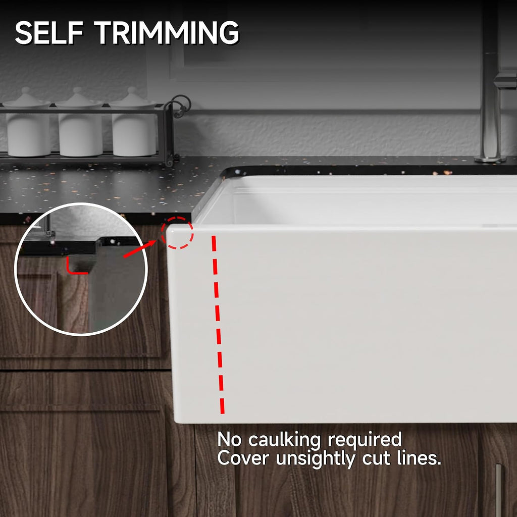 33 x 20 Inch Self-trimming Farmhouse Workstation Kitchen Sink White | Fireclay large single bowl apron front farm