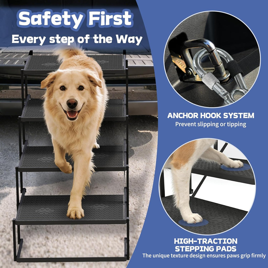 Dog Steps for Car, Truck, SUV, Dog Stairs for Car with Upgraded Non-Slip Surface, Foldable Dog Ramp for Car