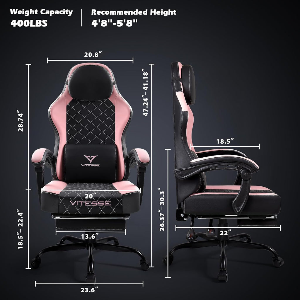 Ergonomic Gaming Chair for Adults | Computer Chair with Footrest, Heavy Duty Video Game Chair with Lumbar Support &