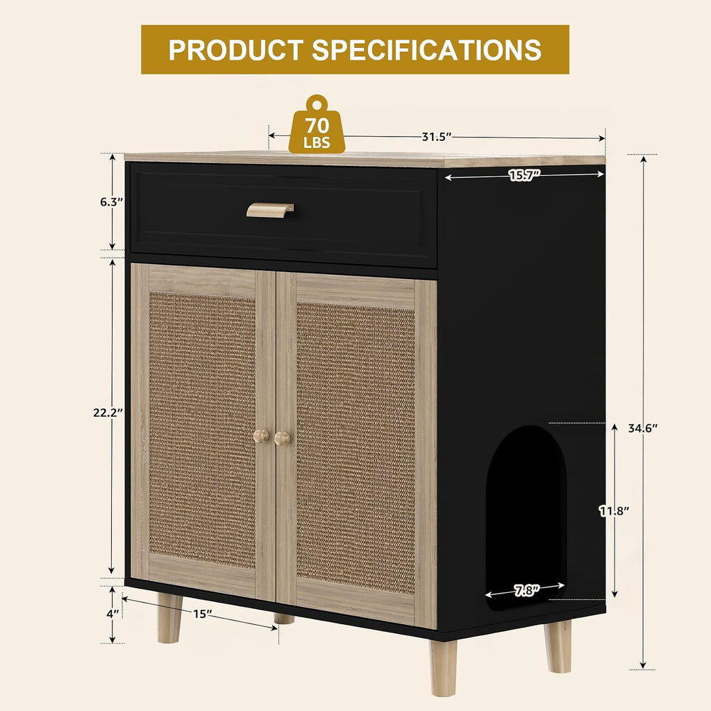 Cat Litter Box Enclosure Furniture Hidden Indoor 2-in-1 Wooden Cat House & Washroom Cabinet with Scratching Board