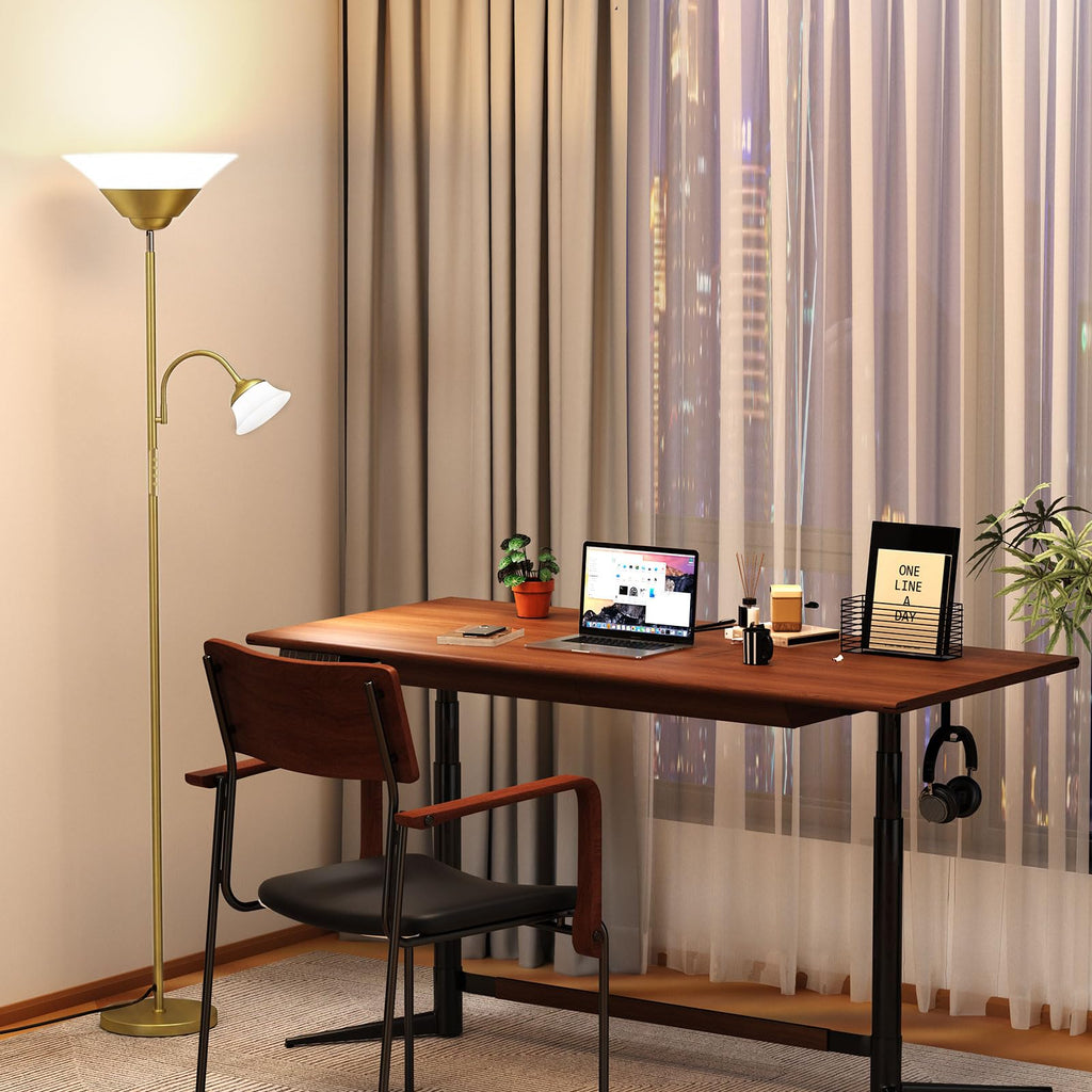 2-in-1 Torchiere Floor Lamp, 34W Super Bright LED Standing Lamp with Remote & Touch Control, 72" Dimmable Adjustable