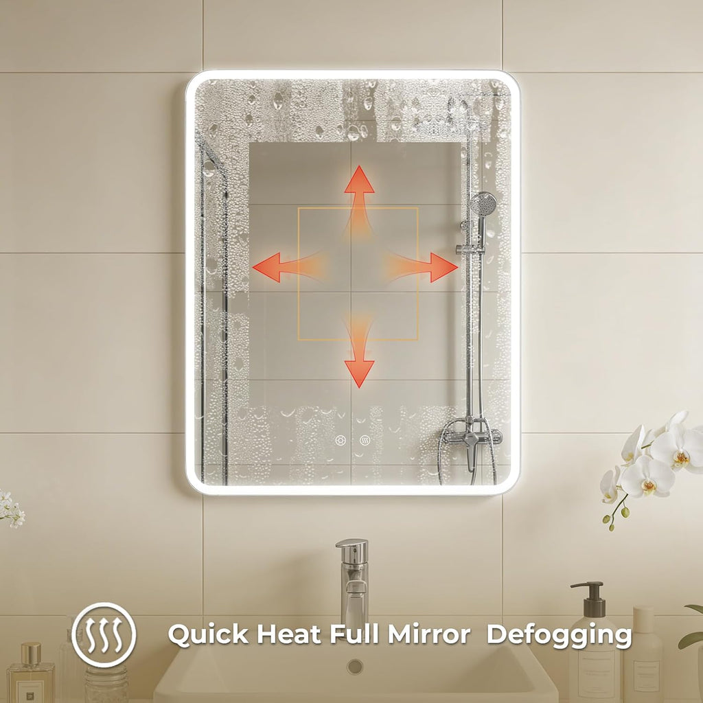 22 x 28 LED Bathroom Medicine Cabinet, Rounded Corner Aluminum Frame Lighted Mirror Cabinet with 3-Color Dimmable