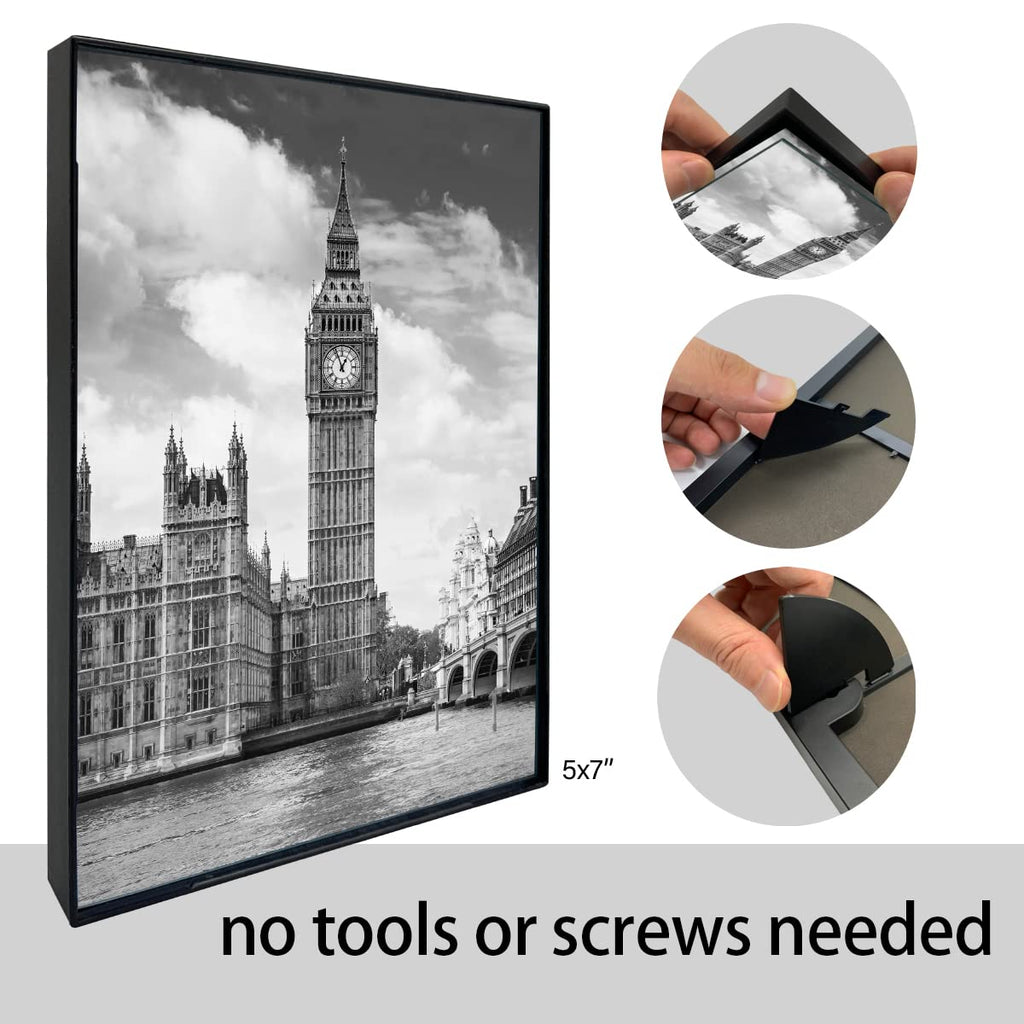 Front Loading Black Picture Frame 5x7 Set of 10 Wall and Table Mounting