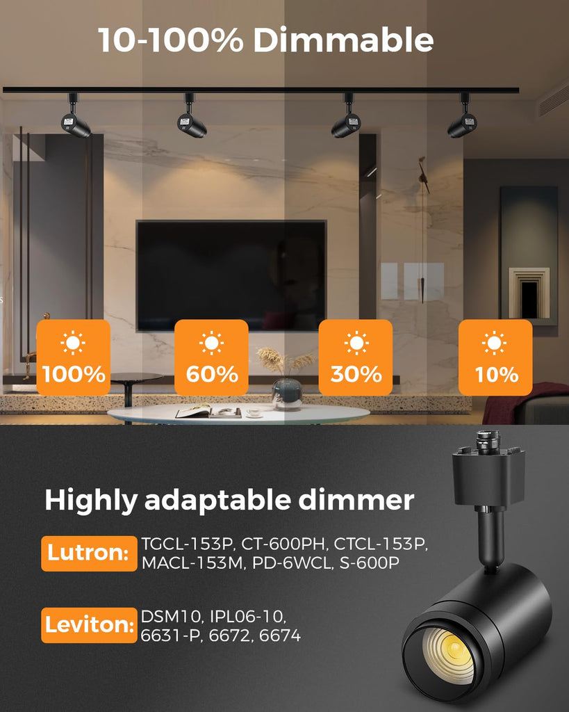 16 Pack Zoomable H Track Lighting Heads Dimmable, Black 12W